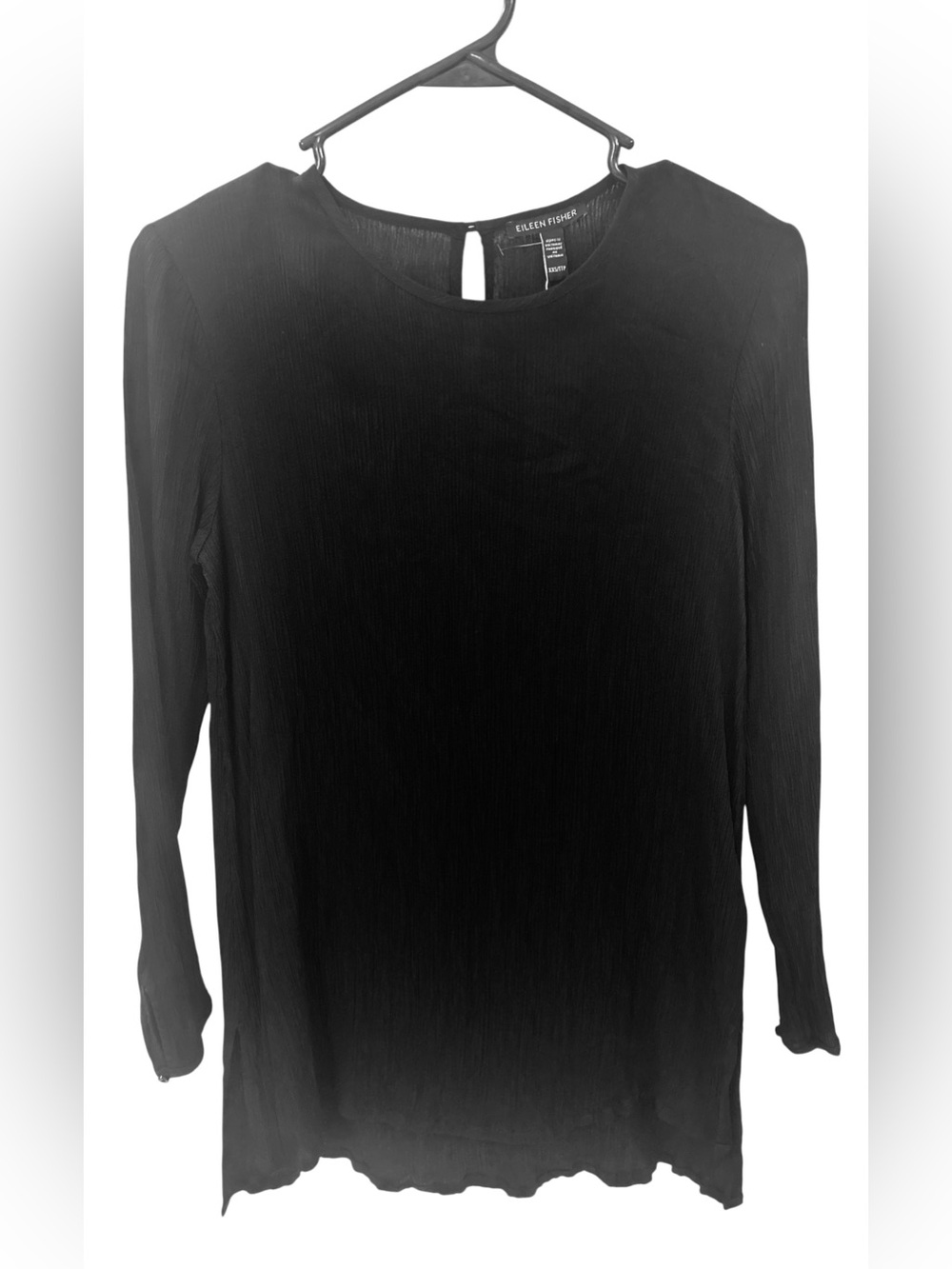 Eileen Fisher Black Pleated Cupro Keyhole Back Tunic Top XXS